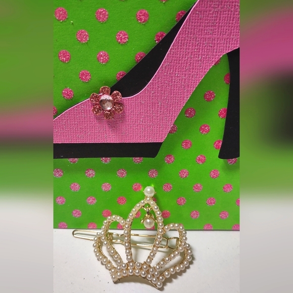 Pearl & Crystal Bling Crown Barrettes - Picture 5 of 15